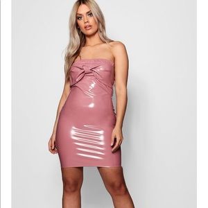 Boohoo vinyl bow rose pink dress